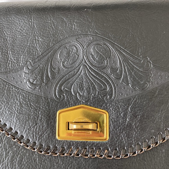 Meeker Leather Purse Black Hand Tooled Vintage - Picture 3 of 10